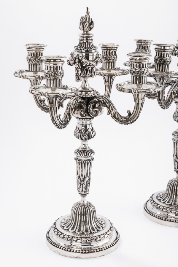 Christofle Paris, pair of candlesticks and a Louis XIV style candelabra -  Ref.100093