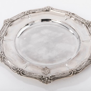 Goldsmith ODIOT - Vegetable dish on its platter in solid silver XIXth