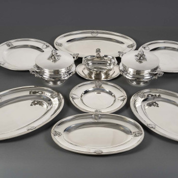 J.PIAULT & R. LINZELER - Rare Silver Plateware 10 Shaped Pieces Late 19th Century