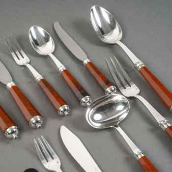 PETER & RAVINET D’ENFERT - 101 PIECE SOLID SILVER CUTLERY SET & BLOODJASPER HANDLES 20TH CENTURY