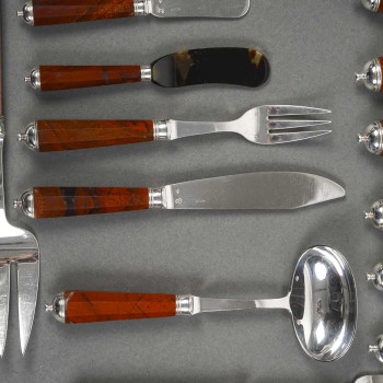 PETER & RAVINET D’ENFERT - 101 PIECE SOLID SILVER CUTLERY SET & BLOODJASPER HANDLES 20TH CENTURY