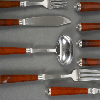 PETER & RAVINET D’ENFERT - 101 PIECE SOLID SILVER CUTLERY SET & BLOODJASPER HANDLES 20TH CENTURY