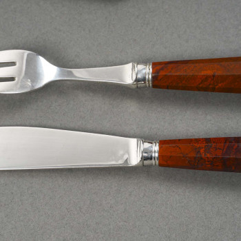 PETER & RAVINET D’ENFERT - 101 PIECE SOLID SILVER CUTLERY SET & BLOODJASPER HANDLES 20TH CENTURY