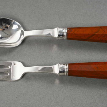 PETER & RAVINET D’ENFERT - 101 PIECE SOLID SILVER CUTLERY SET & BLOODJASPER HANDLES 20TH CENTURY