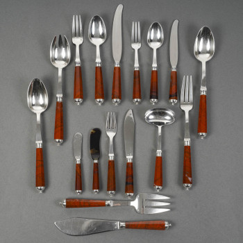 PETER & RAVINET D’ENFERT - 101 PIECE SOLID SILVER CUTLERY SET & BLOODJASPER HANDLES 20TH CENTURY