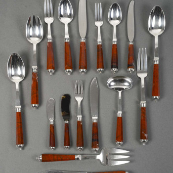 PETER & RAVINET D’ENFERT - 101 PIECE SOLID SILVER CUTLERY SET & BLOODJASPER HANDLES 20TH CENTURY