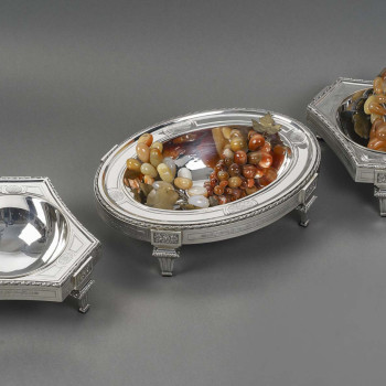 BOIN TABURET – THREE-PART TABLE CENTERPIECE SOLID SILVER LATE 19TH CENTURY