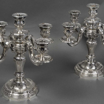 Orfèvre TETARD – Paire de Candélabres 5 lumières en argent massif XXe