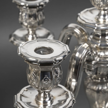 Orfèvre TETARD – Paire de Candélabres 5 lumières en argent massif XXe