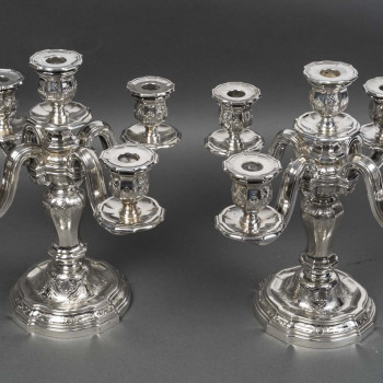 Orfèvre TETARD – Paire de Candélabres 5 lumières en argent massif XXe