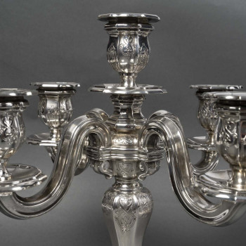 Orfèvre TETARD – Paire de Candélabres 5 lumières en argent massif XXe