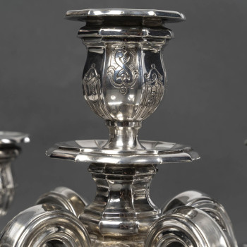 Orfèvre TETARD – Paire de Candélabres 5 lumières en argent massif XXe