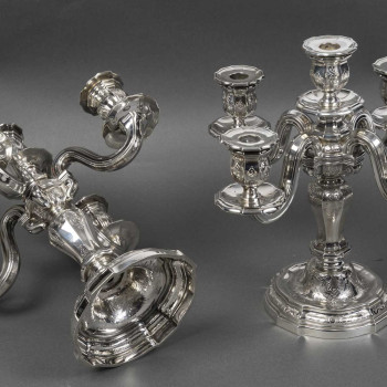 Orfèvre TETARD – Paire de Candélabres 5 lumières en argent massif XXe