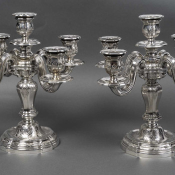 Orfèvre TETARD – Paire de Candélabres 5 lumières en argent massif XXe