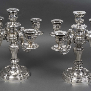 Orfèvre TETARD – Paire de Candélabres 5 lumières en argent massif XXe