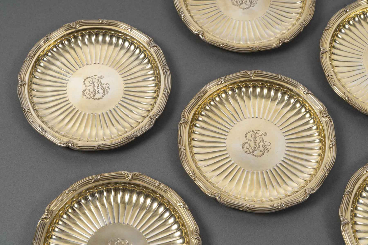 BOINTABURET – Set of six 19th century silver-gilt bottle coasters