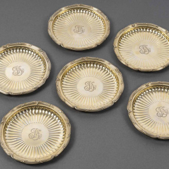 BOINTABURET – Set of six 19th century silver-gilt bottle coasters