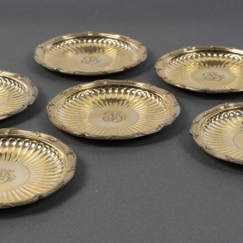 BOINTABURET – Set of six 19th century silver-gilt bottle coasters