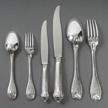 JEAN PUIFORCAT – 72-Pieces Solid Silver Cutlery Set – ELYSEE  Model, unnumbered.