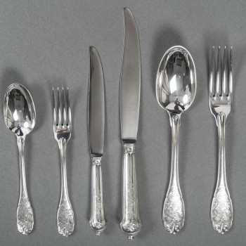 JEAN PUIFORCAT – 72-Pieces Solid Silver Cutlery Set – ELYSEE  Model, unnumbered.