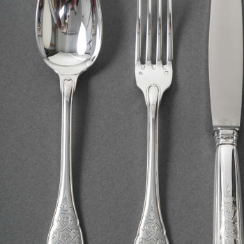 JEAN PUIFORCAT – 72-Pieces Solid Silver Cutlery Set – ELYSEE  Model, unnumbered.