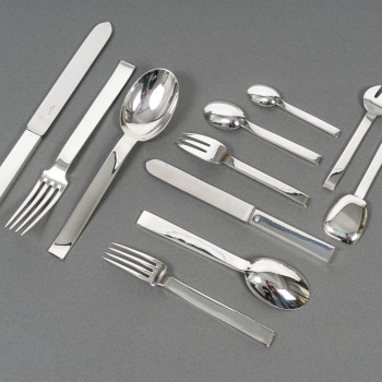 TETARD FRERES ART DECO solid silver flatware set “BEAUBOURG” model