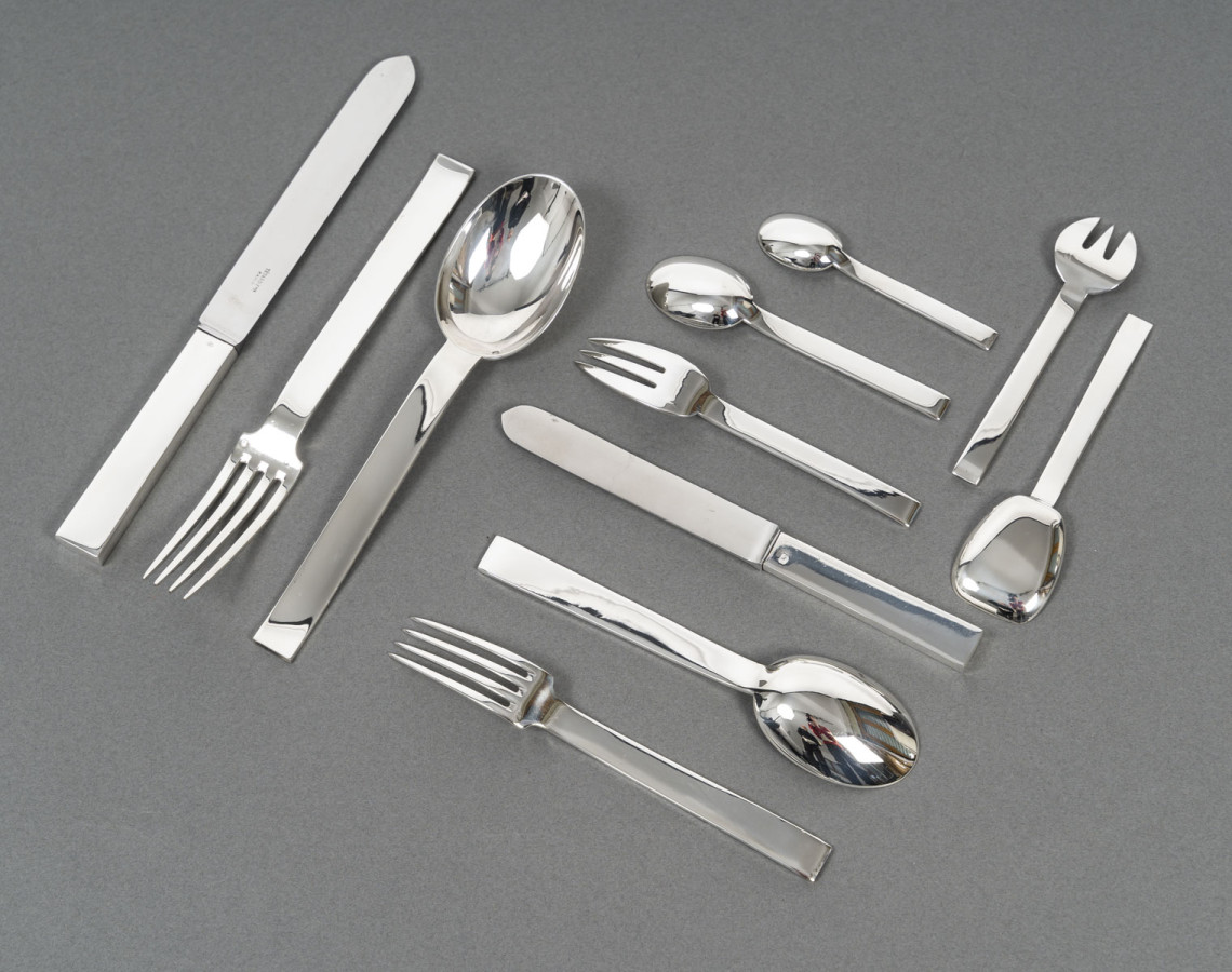 TETARD FRERES ART DECO solid silver flatware set “BEAUBOURG” model