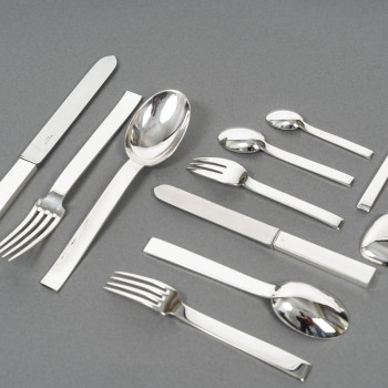 TETARD FRERES ART DECO solid silver flatware set “BEAUBOURG” model