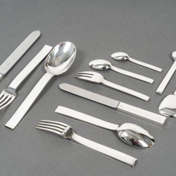 TETARD FRERES ART DECO solid silver flatware set “BEAUBOURG” model