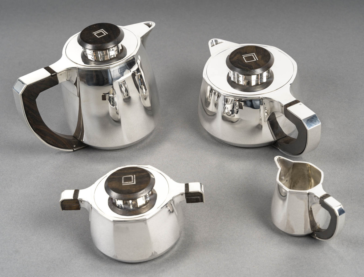 Jean E Puiforcat 4-Piece Solid Silver Art Deco Tea and Coffee Set