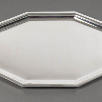 RAVINET D'ENFERT - Octagonal solid silver tray ART DECO 20th century