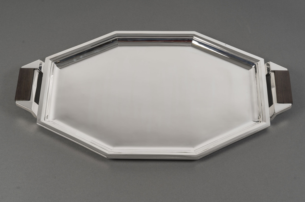 RAVINET D'ENFERT - Octagonal solid silver tray ART DECO 20th century