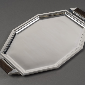 RAVINET D'ENFERT - Octagonal solid silver tray ART DECO 20th century