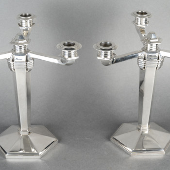 JEAN E. PUIFORCAT – Pair of solid silver candelabra ARTDECO period circa 1930