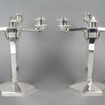 JEAN E. PUIFORCAT – Pair of solid silver candelabra ARTDECO period circa 1930