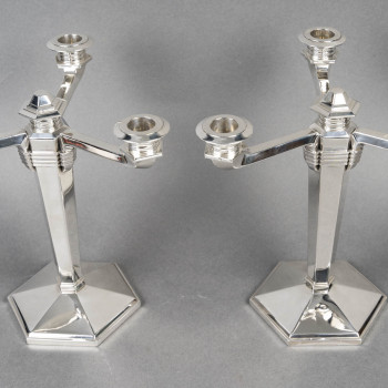 JEAN E. PUIFORCAT – Paire de candélabres en argent massif Epoque ARTDECO vers 1930