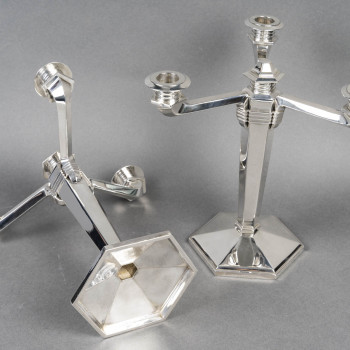 JEAN E. PUIFORCAT – Paire de candélabres en argent massif Epoque ARTDECO vers 1930