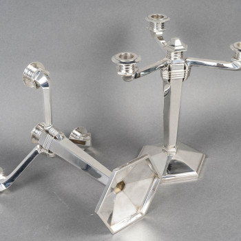 JEAN E. PUIFORCAT – Pair of solid silver candelabra ARTDECO period circa 1930