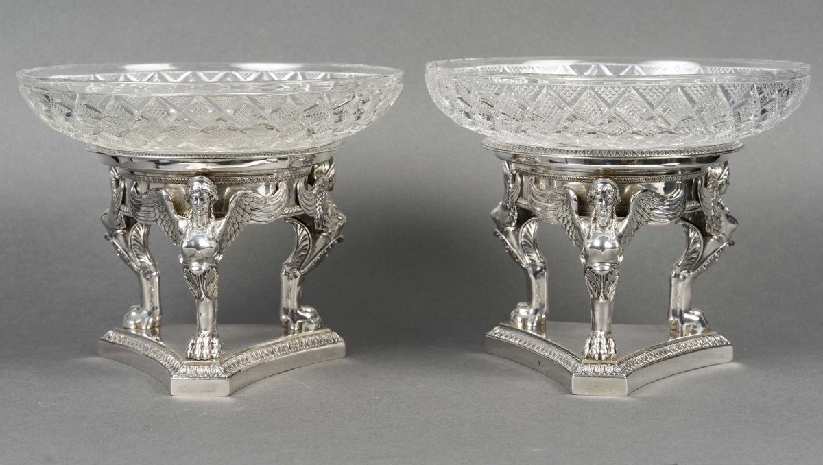 GUSTAVE ODIOT – Paire de coupes argent et cristal Baccarat XIXé