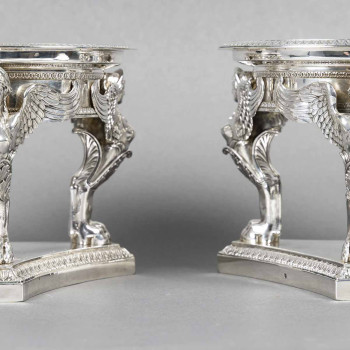 GUSTAVE ODIOT – Paire de coupes argent et cristal Baccarat XIXé