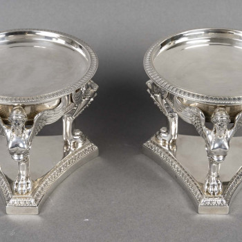 GUSTAVE ODIOT – Paire de coupes argent et cristal Baccarat XIXé