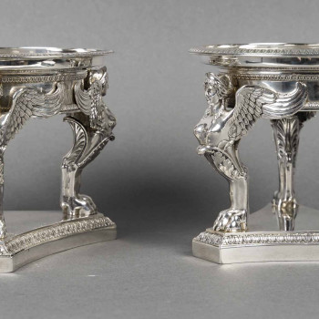 GUSTAVE ODIOT – Paire de coupes argent et cristal Baccarat XIXé