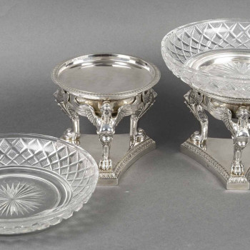 GUSTAVE ODIOT – Paire de coupes argent et cristal Baccarat XIXé