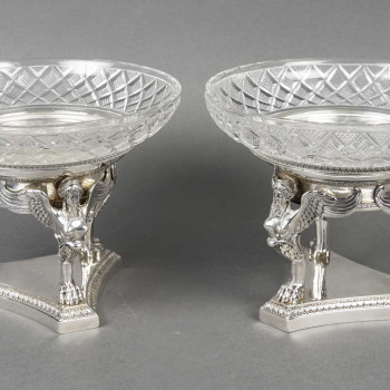 GUSTAVE ODIOT – Paire de coupes argent et cristal Baccarat XIXé