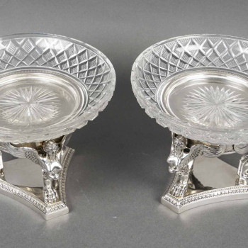 GUSTAVE ODIOT – Paire de coupes argent et cristal Baccarat XIXé