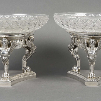 GUSTAVE ODIOT – Paire de coupes argent et cristal Baccarat XIXé