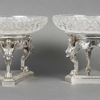 GUSTAVE ODIOT – Paire de coupes argent et cristal Baccarat XIXé