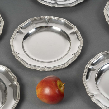 CARDEILHAC -  Set of 12 solid silver plates 20th century